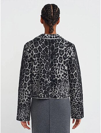 Dilvin cardigan jacquard léopard boutonné