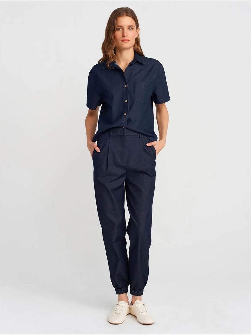 DILVIN Chemise à manches courtes en mélange de lin Bleu marine - Kiabi