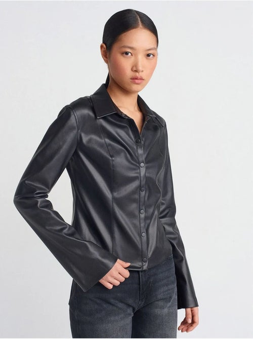 DILVIN Chemise Ajustée Aspect Cuir - Kiabi