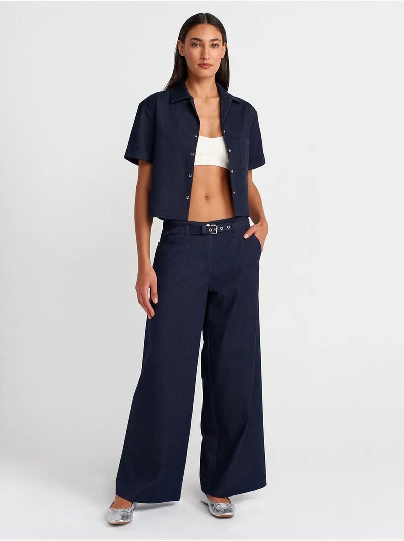 DILVIN Chemise Courte En Crêpe Avec Poche Bleu marine - Kiabi