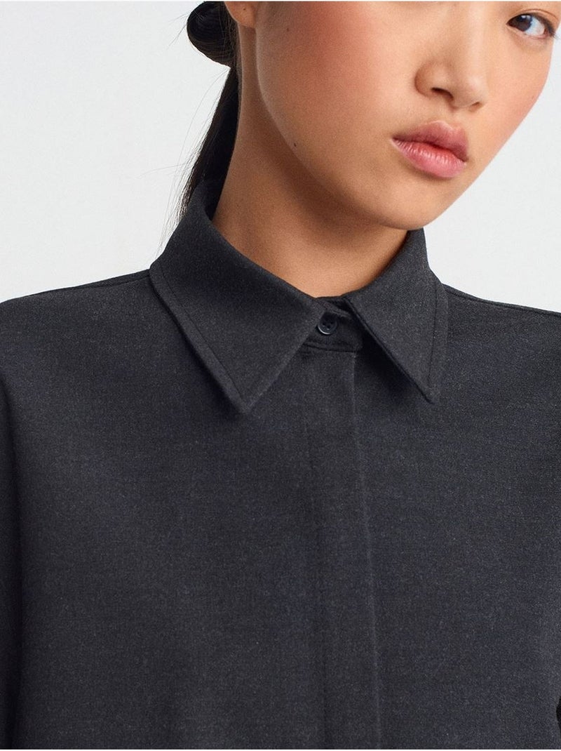 DILVIN Chemise Courte Femme Coupe Ample À Boutons gris anthracite - Kiabi