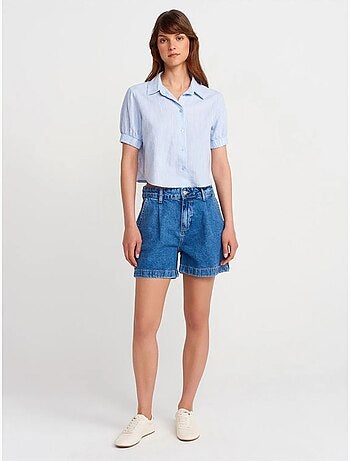 DILVIN Chemise Courte Femme En Mélange De Lin