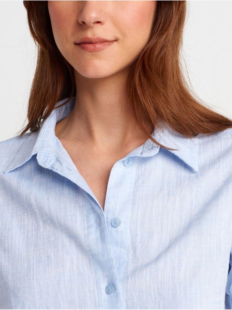 DILVIN Chemise Courte Femme En Mélange De Lin Bleu ciel - Kiabi