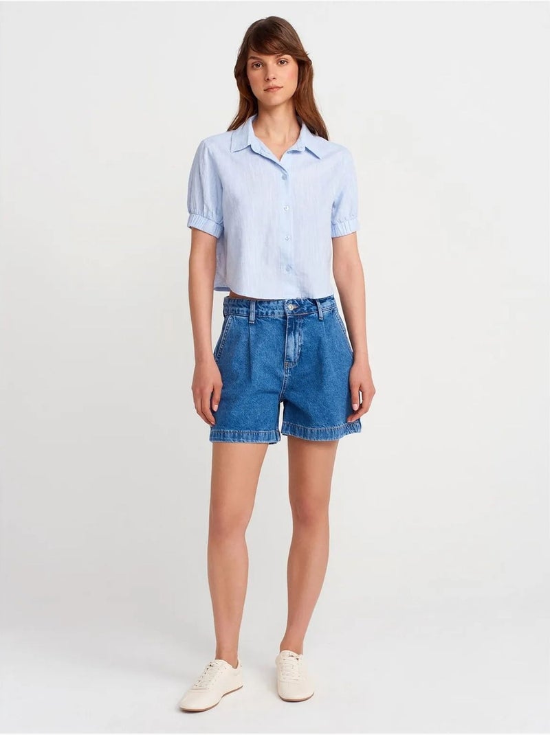DILVIN Chemise Courte Femme En Mélange De Lin Bleu ciel - Kiabi