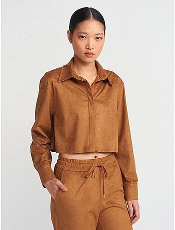 DILVIN Chemise Courte Femme En Suédine À Boutons