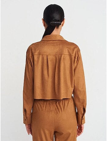 DILVIN Chemise Courte Femme En Suédine À Boutons
