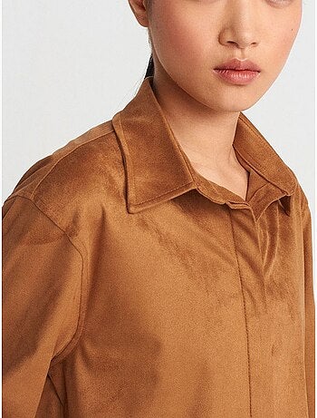 DILVIN Chemise Courte Femme En Suédine À Boutons