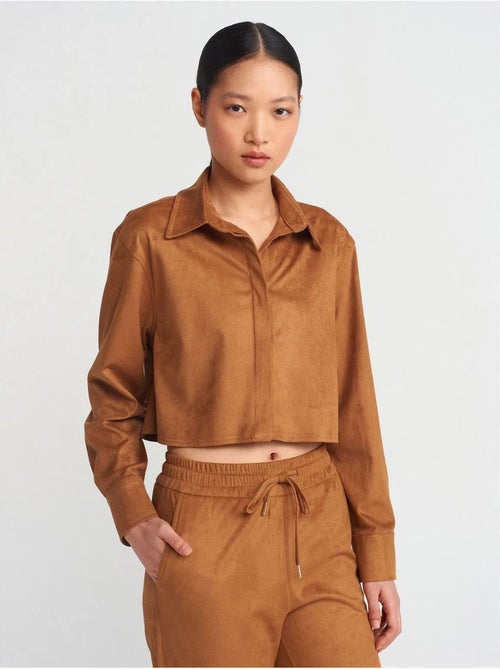 DILVIN Chemise Courte Femme En Suédine À Boutons - Kiabi DILVIN Chemise Courte Femme En Suédine À Boutons - Kiabi