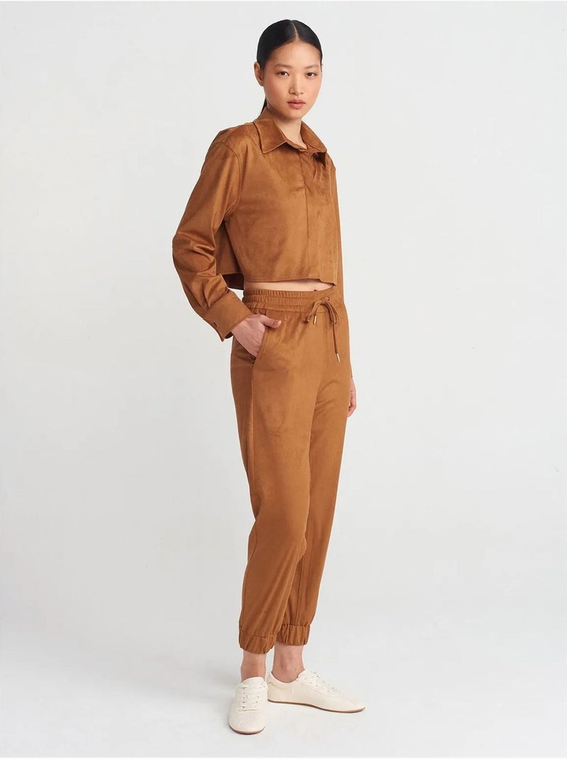 DILVIN Chemise Courte Femme En Suédine À Boutons Camel - Kiabi