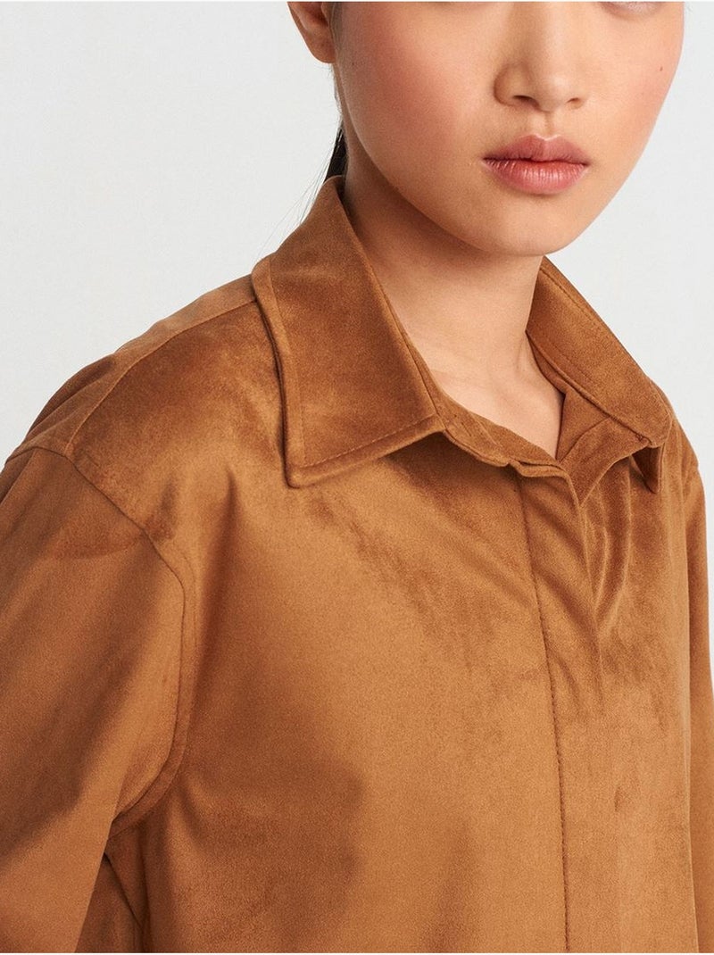 DILVIN Chemise Courte Femme En Suédine À Boutons Camel - Kiabi