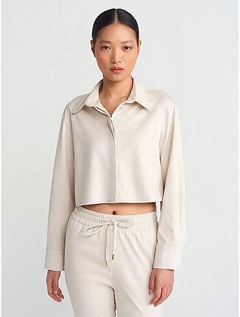 DILVIN Chemise Courte Femme En Suédine À Boutons