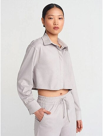 DILVIN Chemise Courte Femme En Suédine À Boutons
