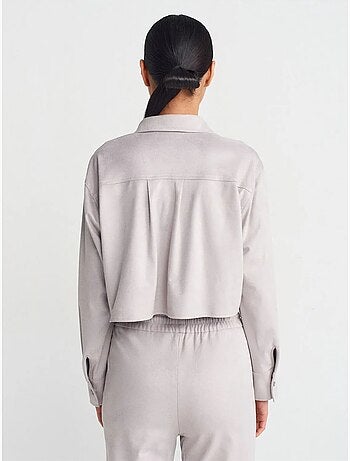 DILVIN Chemise Courte Femme En Suédine À Boutons