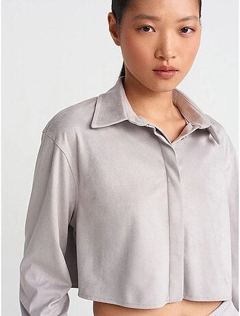 DILVIN Chemise Courte Femme En Suédine À Boutons