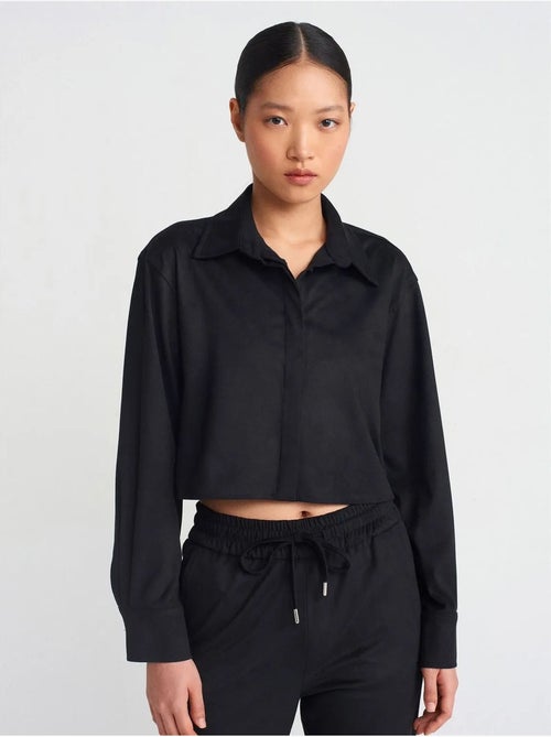 DILVIN Chemise Courte Femme En Suédine À Boutons - Kiabi DILVIN Chemise Courte Femme En Suédine À Boutons - Kiabi