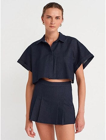 DILVIN Chemise Courte Texturée À Boutons Pour Femme
