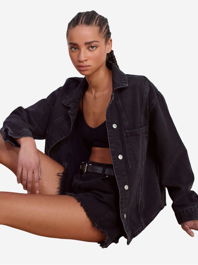 DILVIN Chemise En Denim Ample En Coton Noir - Kiabi