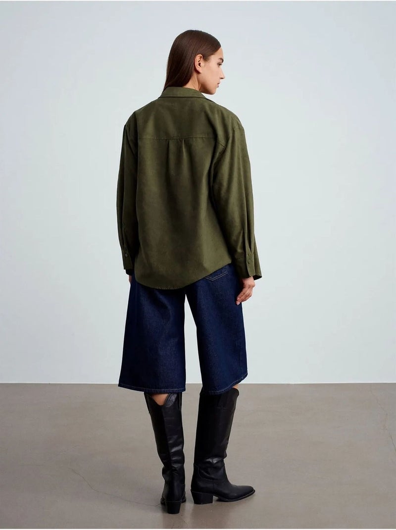 DILVIN Chemise Femme Ample En Suédine Kaki - Kiabi