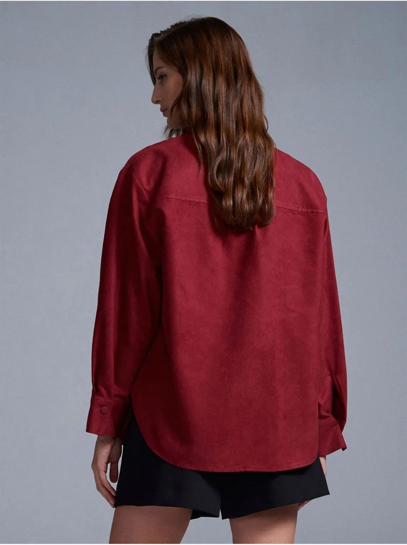 DILVIN Chemise Femme Ample En Suédine Rouge bordeaux - Kiabi