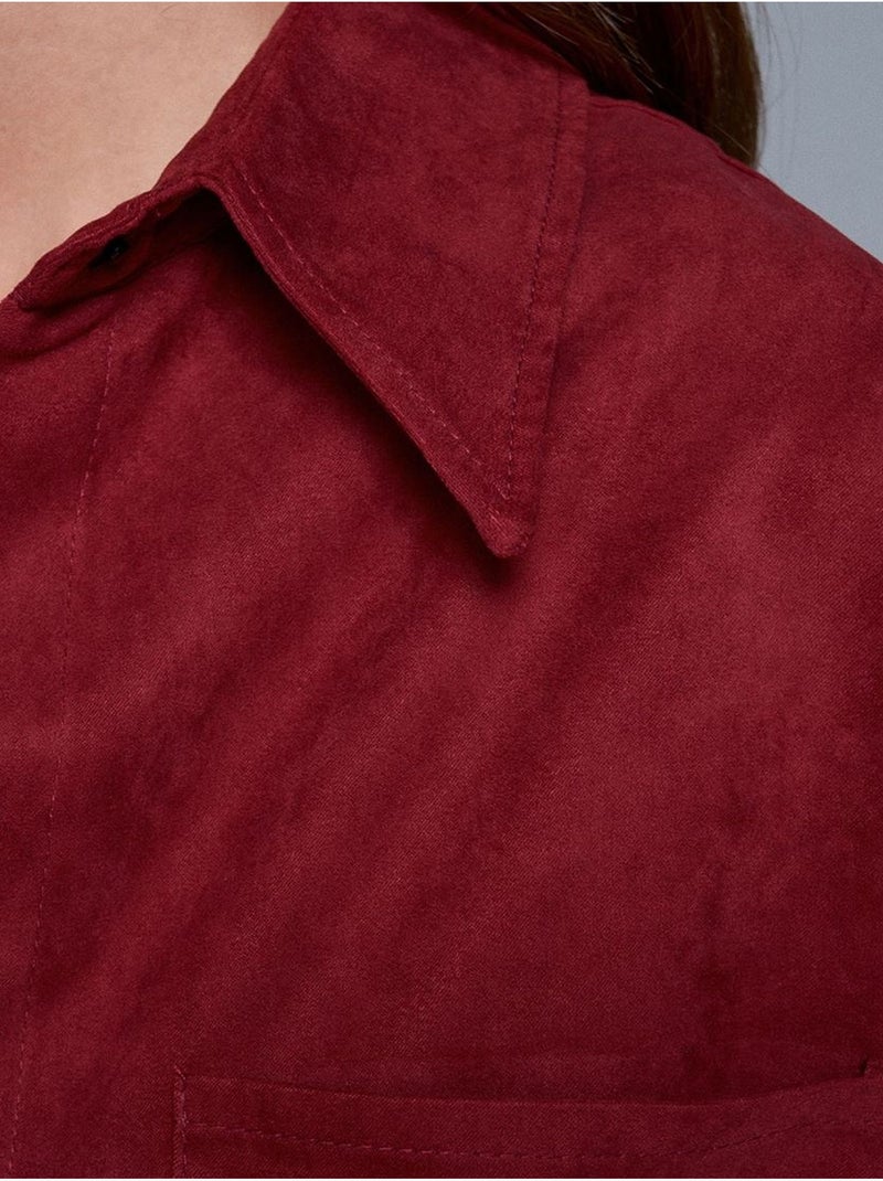 DILVIN Chemise Femme Ample En Suédine Rouge bordeaux - Kiabi