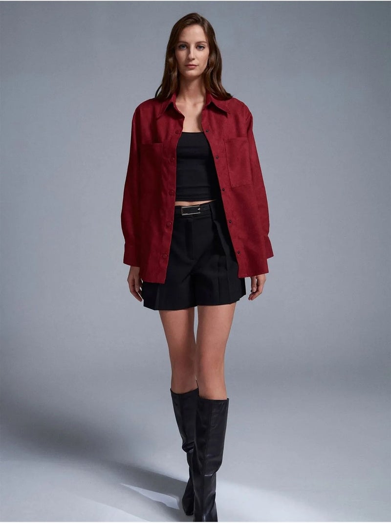 DILVIN Chemise Femme Ample En Suédine Rouge bordeaux - Kiabi