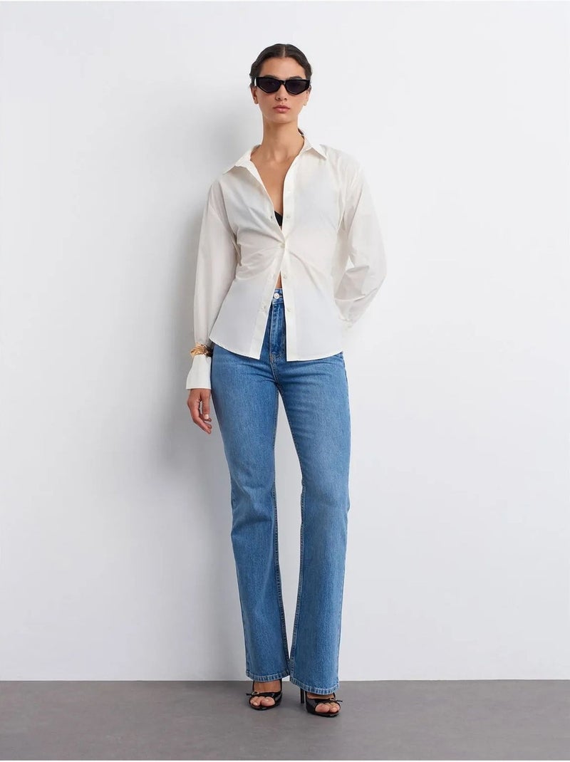 DILVIN Chemise Femme En Popeline De Coton Avec Lien Blanc - Kiabi