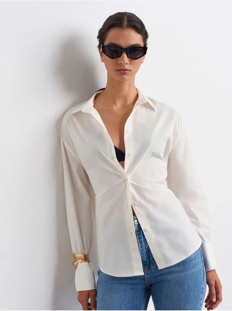 DILVIN Chemise Femme En Popeline De Coton Avec Lien Blanc - Kiabi