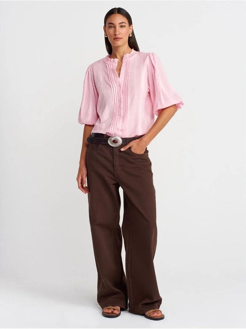 DILVIN Chemise Femme Unie À Col Mao, Tissée - Kiabi DILVIN Chemise Femme Unie À Col Mao, Tissée - Kiabi