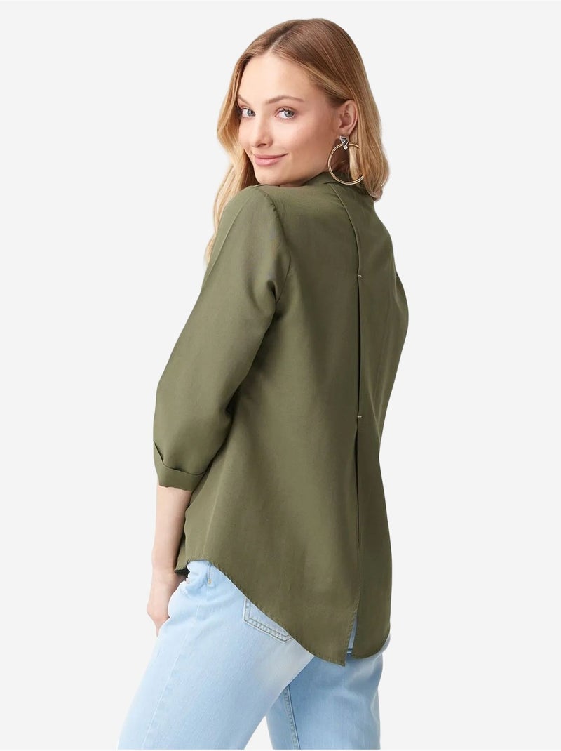 DILVIN Chemise Femme Unie En Popeline À Petit Col Kaki - Kiabi