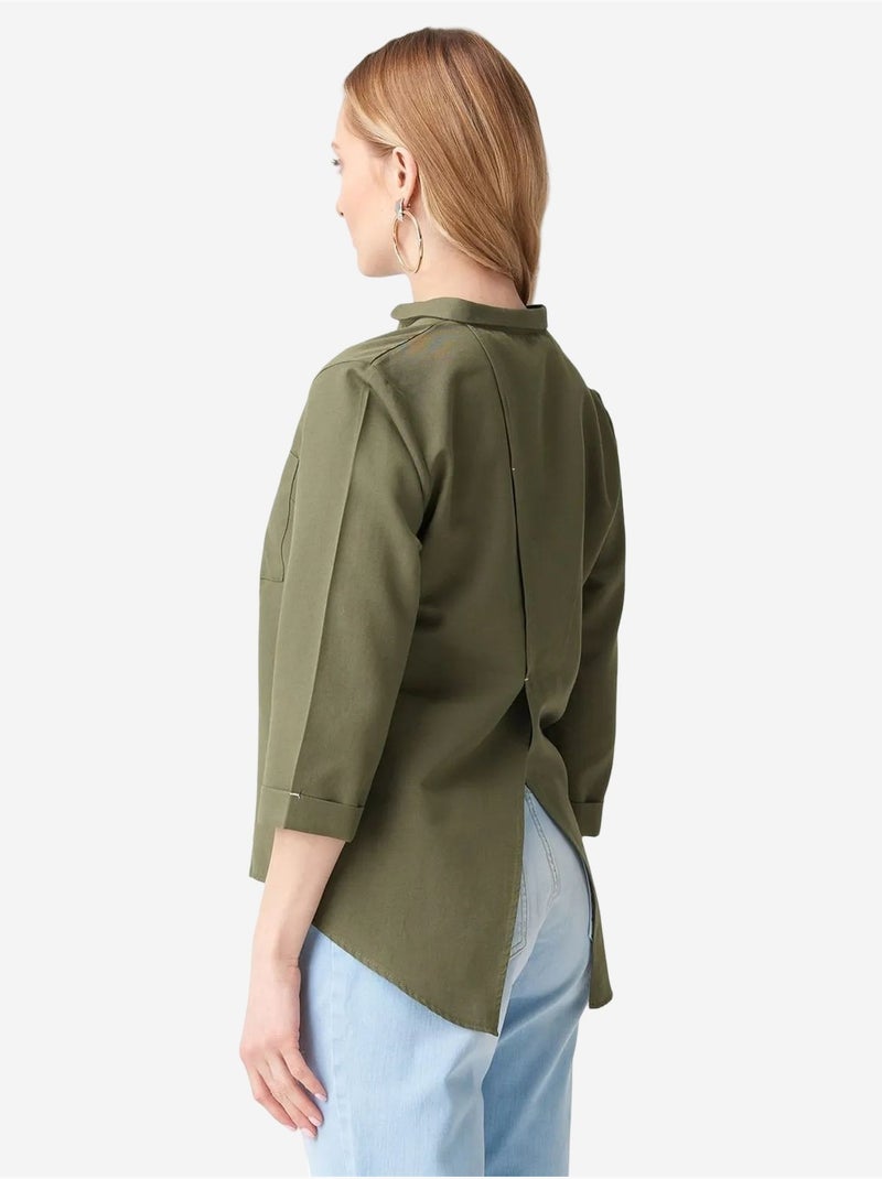DILVIN Chemise Femme Unie En Popeline À Petit Col Kaki - Kiabi