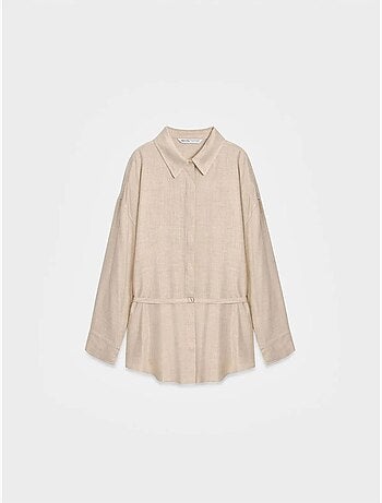 DILVIN Chemise Longue Tissée Avec Ceinture