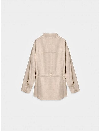 DILVIN Chemise Longue Tissée Avec Ceinture