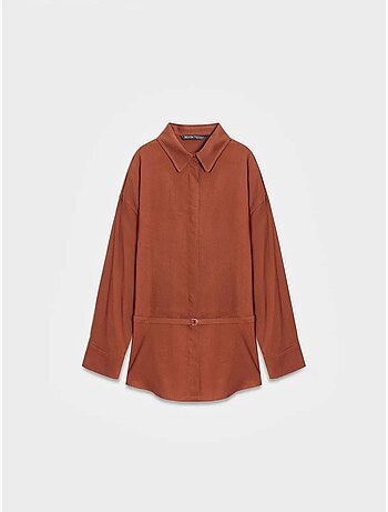 DILVIN Chemise Longue Tissée Avec Ceinture