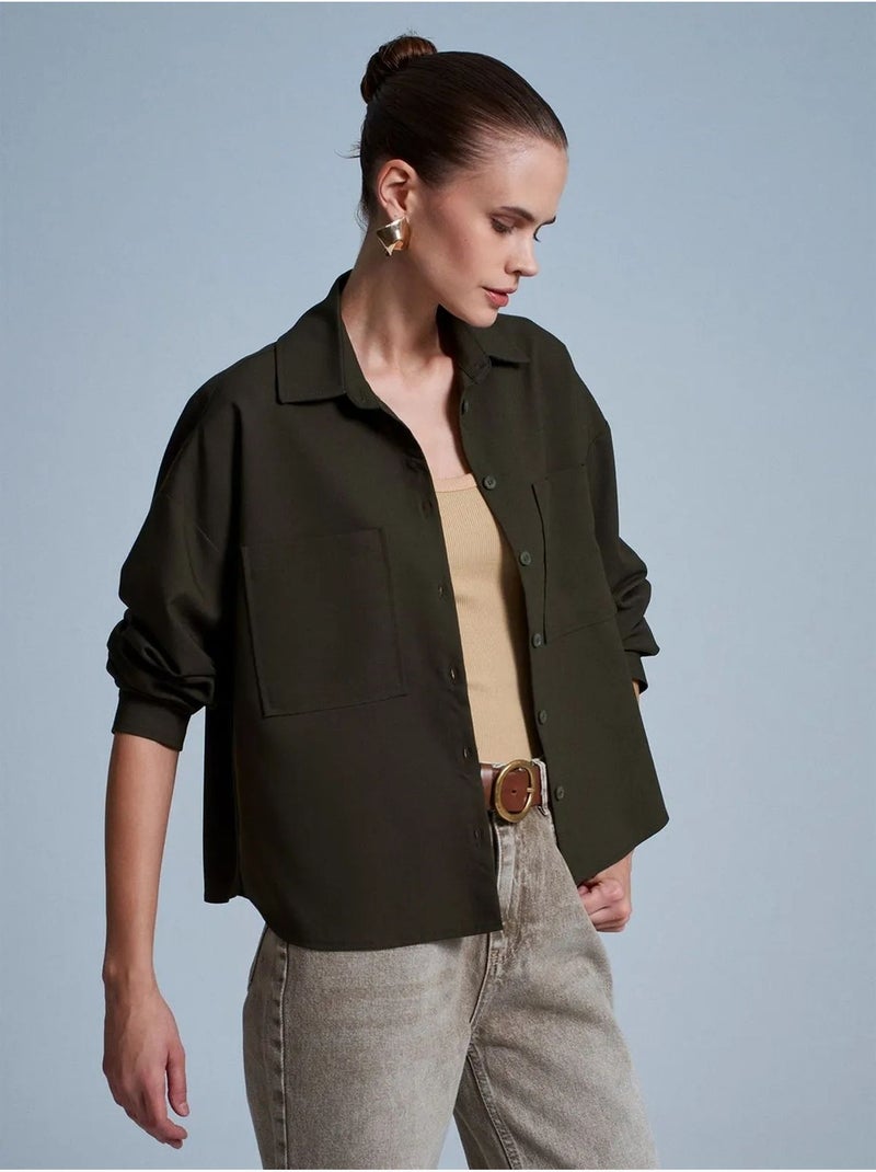 DILVIN Chemise Oversize En Crêpe À Boutons Kaki - Kiabi