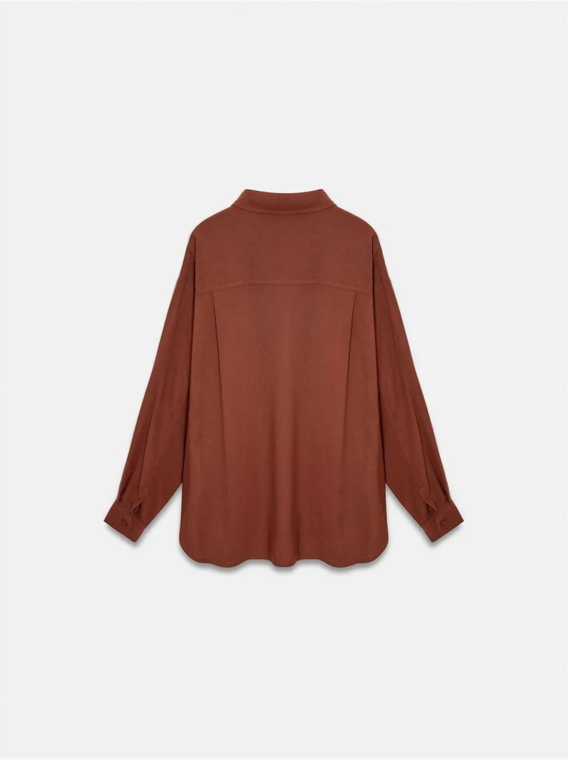DILVIN Chemise Oversize En Crêpe À Boutons Terracotta - Kiabi