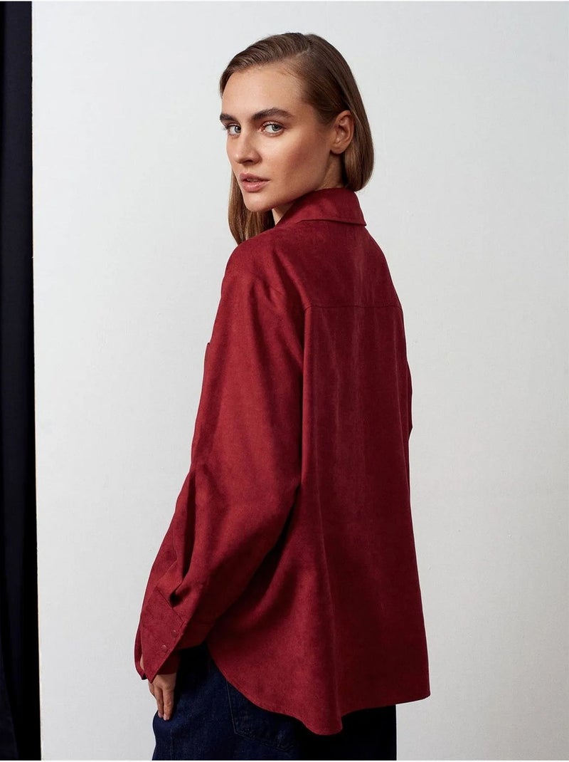 DILVIN Chemise Oversize En Suédine À Boutons Rouge bordeaux - Kiabi