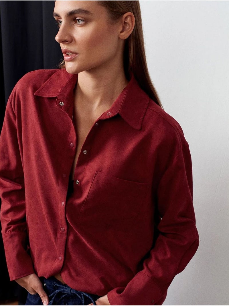 DILVIN Chemise Oversize En Suédine À Boutons Rouge bordeaux - Kiabi