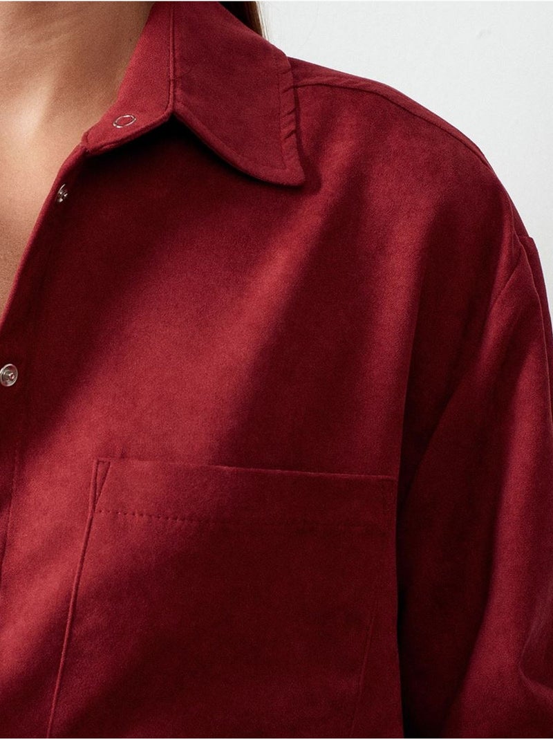 DILVIN Chemise Oversize En Suédine À Boutons Rouge bordeaux - Kiabi