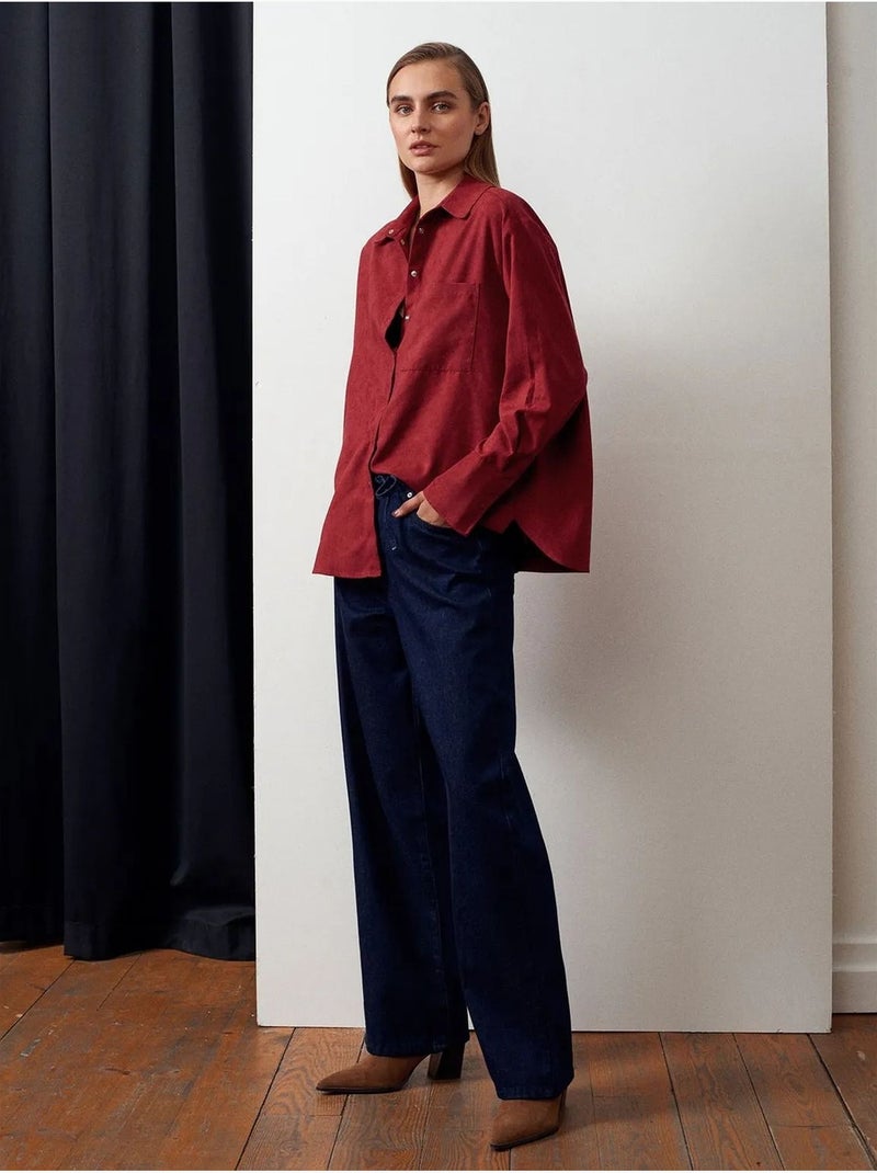 DILVIN Chemise Oversize En Suédine À Boutons Rouge bordeaux - Kiabi