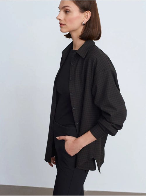 DILVIN Chemise Oversize Longue À Micro-motif - Kiabi DILVIN Chemise Oversize Longue À Micro-motif - Kiabi