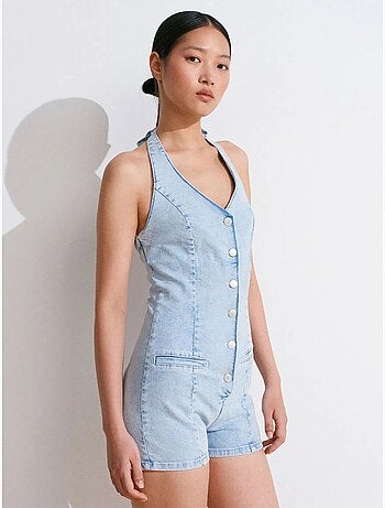 DILVIN Combinaison Courte En Denim À Col Halter