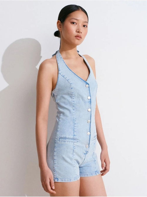 Dilvin combinaison courte en denim à col halter - Kiabi