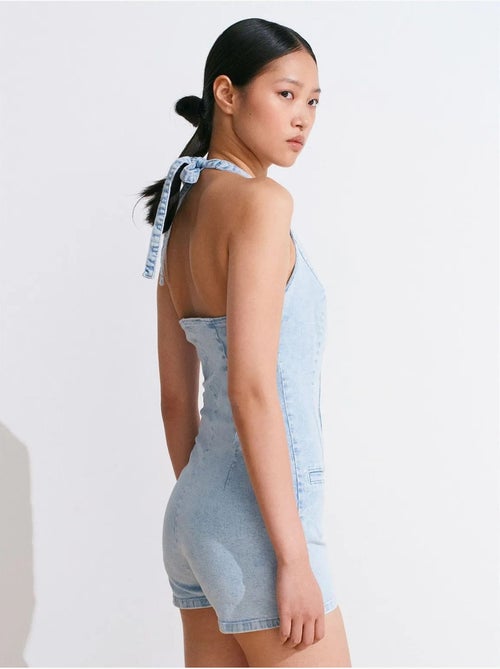 Dilvin combinaison courte en denim à col halter - Kiabi