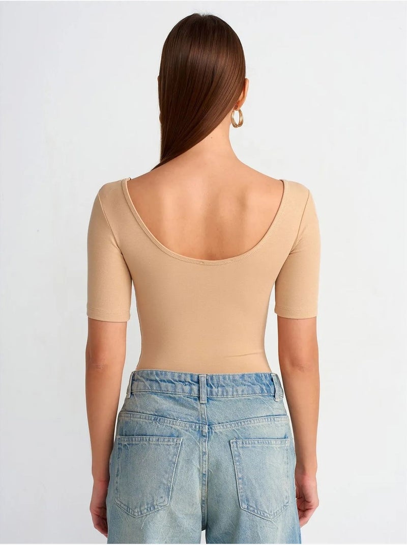 Dilvin combinaison femme slim en jersey de coton Beige argile - Kiabi