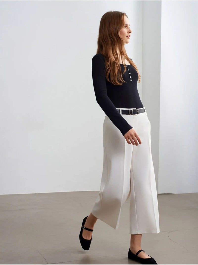 DILVIN Culotte En Crêpe À Taille Haute Et Ceinture Blanc cassé - Kiabi