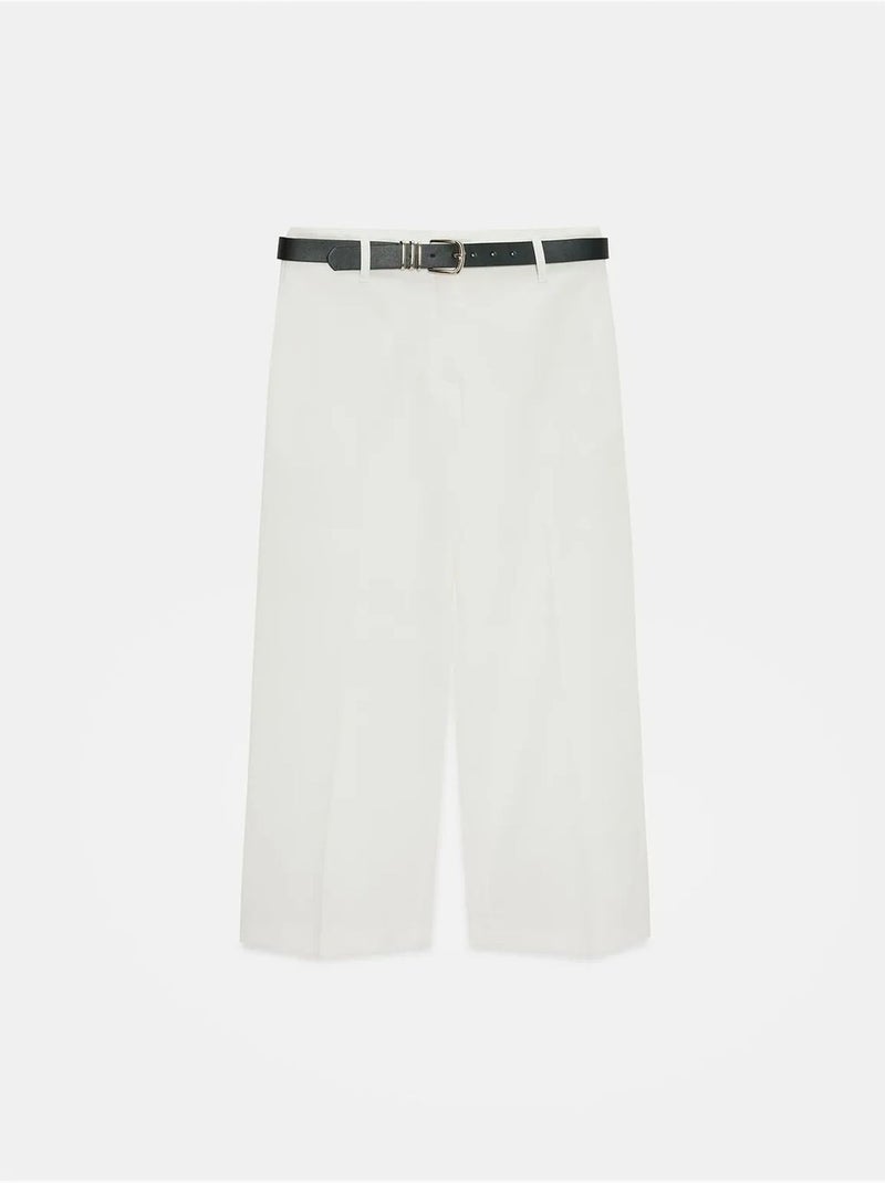 DILVIN Culotte En Crêpe À Taille Haute Et Ceinture Blanc cassé - Kiabi