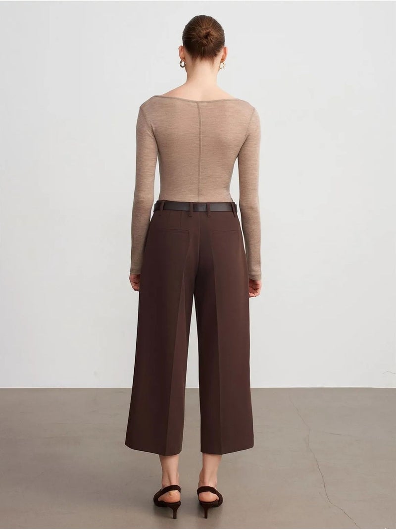 DILVIN Culotte En Crêpe À Taille Haute Et Ceinture Marron chocolat - Kiabi