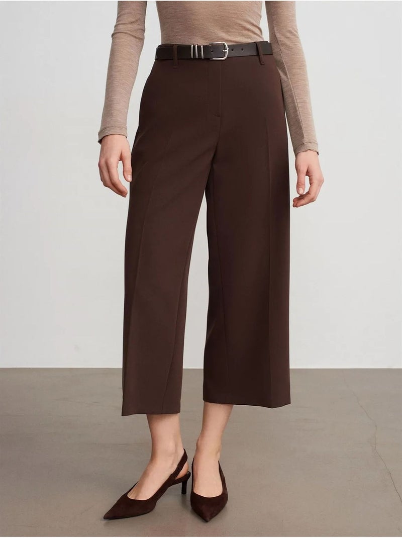 DILVIN Culotte En Crêpe À Taille Haute Et Ceinture Marron chocolat - Kiabi
