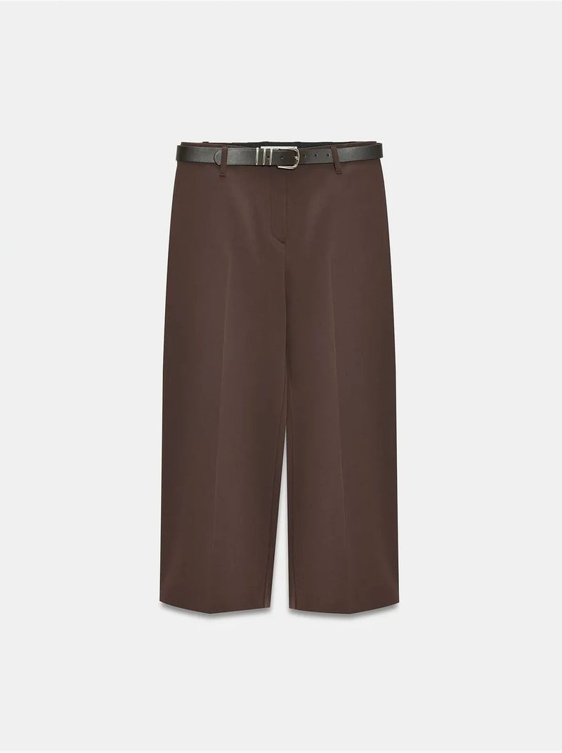 DILVIN Culotte En Crêpe À Taille Haute Et Ceinture Marron chocolat - Kiabi