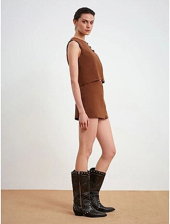 DILVIN Gilet Court En Simili Cuir À Boutons
